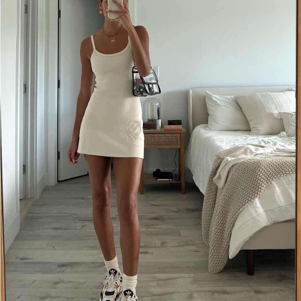 Los Angeles Apparel Cream Mini Tank Dress